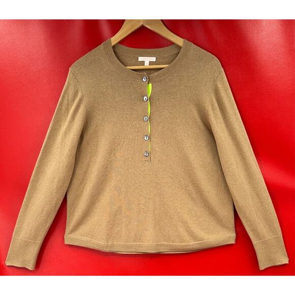 Lisa Todd Made Your Look Cashmere Blend Henley Sweater Heart Elbow Patches Sz Lg - Picture 5 of 9